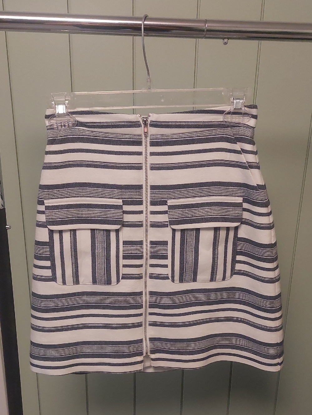 Striped Front-Zip Pocket A-Line Skirt in Navy and White Ever New